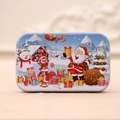 Rectangular Christmas tin box with Santa Claus and Snowman illustrations for candy storage - Style 1 [Snowy Field]