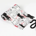 Canvas roll pencil case with black and white cat prints and secure wrap-around tie string - Cat