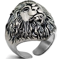 Hip-Hop-Löwenkopf-Ring in Altsilber mit verstellbarem, offenem Band-Design - Vintage Silber Löwenkopf