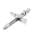 Silver stainless steel cross pendant with twisted rope cable design and polished finish - Steel Color Cross Pendant (KP81521-K)