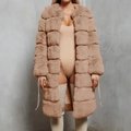 Cappotto lungo in pelliccia sintetica color kaki cammello con motivo patchwork - S / Cachi