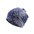 Navy blue slouchy beanie featuring classic white Paisley pattern print for men and women - Blue