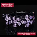 Elegant 15cm purple and white rhinestone hair twist clip for medium thin hair - Medium Flower Purple Blue