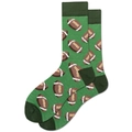 Close-up of green cotton crew socks with American football patterns and knit texture - Rugby Ball