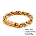 Pulsera de cadena trenzada de acero inoxidable dorado de 9mm para hombre con cierre - Ancho 9mm / Largo 205mm / Dorado (KB119233-KFC)