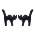 Detailed view of black arched cat earrings with silver alloy outlines for Halloween style - Black Cat