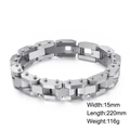 Pulsera de hombre de 15mm en acero inoxidable estilo industrial plateado con remaches - Color Acero