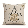Detail of linen Christmas pillowcase showing snowman graphics with season's greetings text - 18x18 Inch / 18/Snowman Greetings