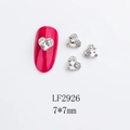 Close-up of 7x7mm heart-shaped alloy nail rhinestones with silver metal base detail - Heart-LF2926 / Silver/Clear