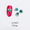 Detail of 7x7mm heart-shaped silver frame nail charms with emerald green square stones - Heart-LF2927 / Silver/Green