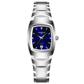 Women's quartz watch with blue square dial, silver metal strap and diamond indices - Silver Strap Blue Dial Women's
