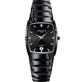 Men's black square quartz watch with metal strap, diamond markers and date window - Black Strap Black Dial Men's