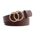 Dark brown leather belt with gold double ring buckle shown in a rolled aesthetic - Coffee / Length 107 Width 2.7