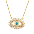Golden Evil Eye choker necklace with turquoise center and radiating zircon stones - Blue Eye with Lashes