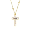 Collana classica con croce dorata con smalto bianco e zirconi colorati arcobaleno - Bianco