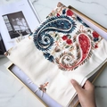 Beige cashmere cotton shawl with colorful paisley embroidery and fringe details - 200x70cm / Nepal Paisley Off-White