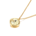 Elegant 15mm square cut yellow crystal pendant necklace with refined gold chain - Champagne (KN84607-GC)