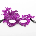 Elegant purple lace masquerade mask with metallic gold finish and black silk ribbons - Bronzing Purple Large Phoenix (4238591113722)