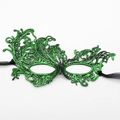 Elegant green lace masquerade mask with glitter finish and black silk ribbon tie - Bronzing Green Large Phoenix (4238591113725)