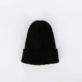 Detail of black cable-knit beanie featuring premium ribbed texture and warm winter yarn - M (56-58cm) / Black