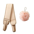 Pink exfoliating back scrubber strap and mesh shower puff set with honeycomb texture - 2-Piece Set (Back Scrubber + Bath Ball) / Light Pink