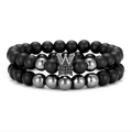 Braccialetti di perle nere opache con ciondolo a corona micro-pave e accenti metallici - Nero