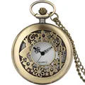 Classic bronze quartz pocket watch with Alice in Wonderland hollow card pattern design - Style 2 (P101) Flower Key Hollow