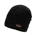Berretto in maglia nera da uomo con trama a rombi spessa ed etichetta in pelle marrone - Taglia unica / Nero