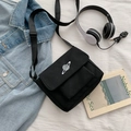 Black canvas crossbody bag featuring planet embroidery and adjustable strap for students - Without Pendant / Black