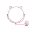 Pink cat ear makeup mirror with foldable rotating arm and extendable wall mount - Pink