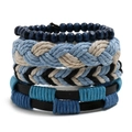 Set bracciale in pelle intrecciata a mano multistrato con perline in legno blu - Set da 4 pezzi