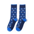 Detail of blue striped crew socks with white anchor patterns and orange polka dots - Navy Anchor Striped Style (A334)