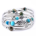 Multi-layer wrap bracelet with blue turquoise and brown tiger eye beads and silver accents - Blue Emperor Stone