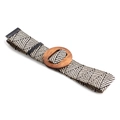 Ceinture tressée pour femme avec motif géométrique noir et blanc et boucle ronde en bois - Chevron Noir et Blanc (911 Boucle Ronde en Bois)