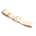 Beige woven stretch belt for women featuring a minimalist natural round wooden buckle - Beige (916 Wood Round Buckle)
