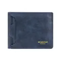 Men's bifold short wallet in dark blue frosted leather with gold logo detail - Blue