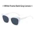 Cat eye sunglasses with white frame and black grey lenses featuring metal dot details - White Frame Dark Grey Lens