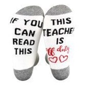 Funny Teacher is Off Duty cotton socks in white and grey with red hearts design - Teacher Theme