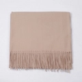 Warm camel cashmere-like scarf with fringe details in a folded minimalist style - Light Camel