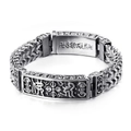 Bracciale da uomo in acciaio inossidabile argento antico con incisione mantra buddista - Stile Mantra Buddista a Sei Caratteri (KB113830-BD)
