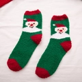 Green coral fleece Christmas socks featuring a festive Santa Claus pattern for winter warmth - Green Santa