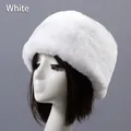 Thickened white faux rabbit fur winter hat for women with plush round top design - One Size / White