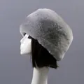 Grey faux fur winter hat for women featuring a thick plush design and rounded top style - One Size / Light Gray