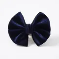 Navy blue velvet scallop bow hair clip for children featuring soft luxury fabric texture - Navy Blue