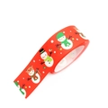 Red Christmas ribbon roll with snowman and reindeer patterns on white background - 2.5cm Red Snowman Reindeer Ribbon (1 Yard)