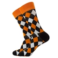 Detail of orange and black argyle pattern knitting on crew socks with ribbed cuffs - EU 39-46 / Orange Black Argyle