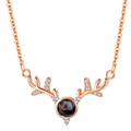 Rose gold antler necklace featuring 100 languages I love you projection stone and crystals - Rose Gold (7300)