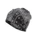 Black and white paisley print beanie hat for men and women with windproof ear protection - Black