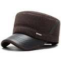 Gorra plana de lana marrón para invierno con visera de cuero y orejeras ajustables para hombre - Ajustable / café