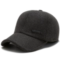 Charcoal grey winter baseball cap for men with thick wool texture and sport metal tag - Adjustable / Gray